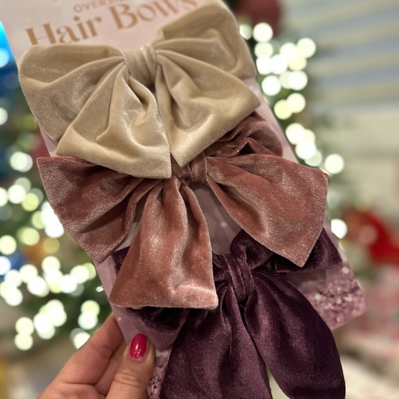 Oversized velour hair clip bow 3 pack pink mauve beige barrette - Picture 6 of 7